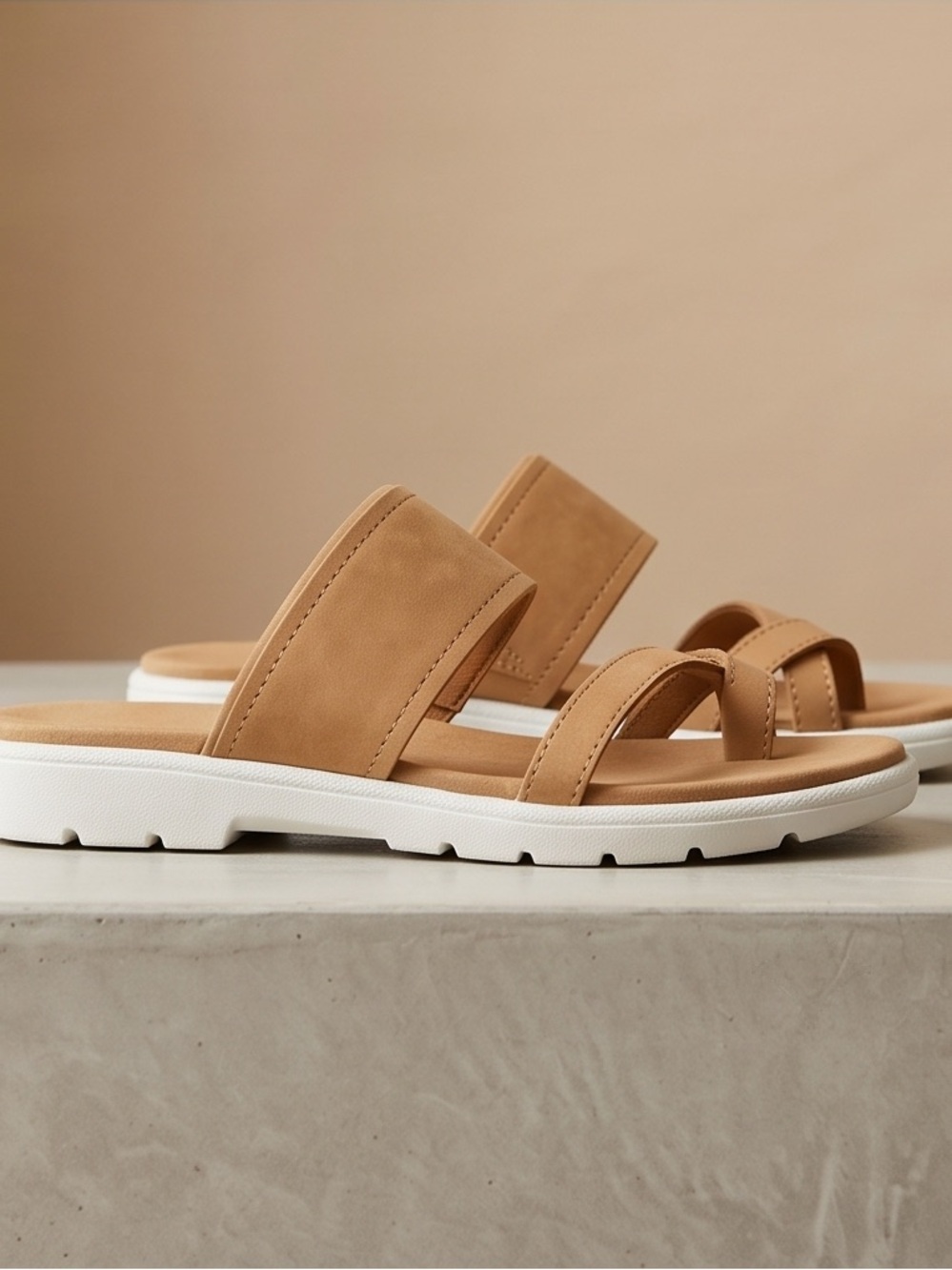 Ecco Women's Tan Double-Strap Slide Sandals